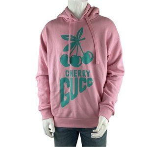 Gucci Men's Hooded Sweatshirt Light Felted Jersey Cherry Print Pink Sz S